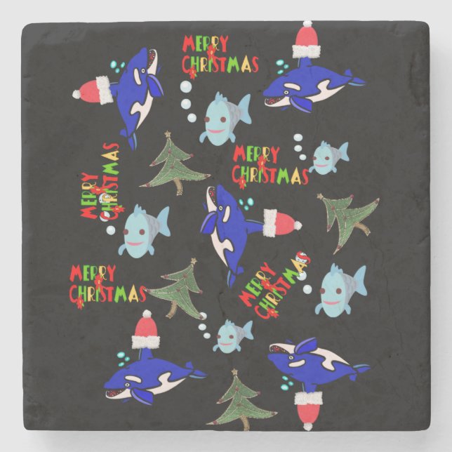 Porta copos De Pedra De Mármore De Natal, Peixe De (Frente)