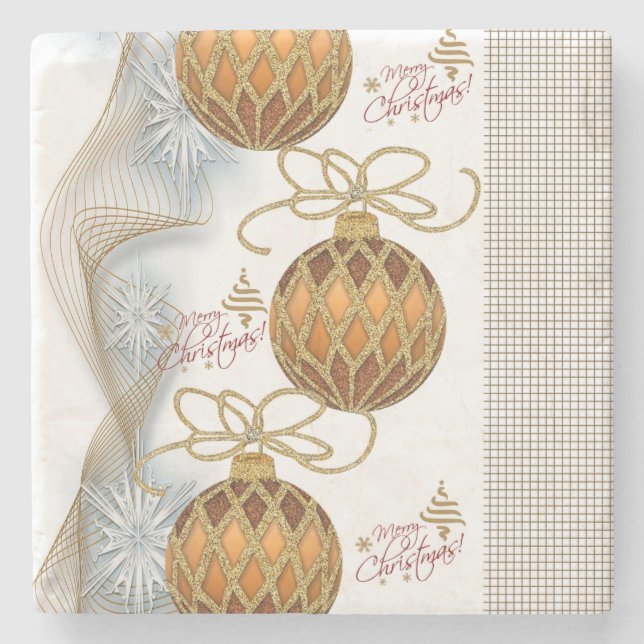 Porta copos de Pedra de Natal, Douradas Bolas (Frente)