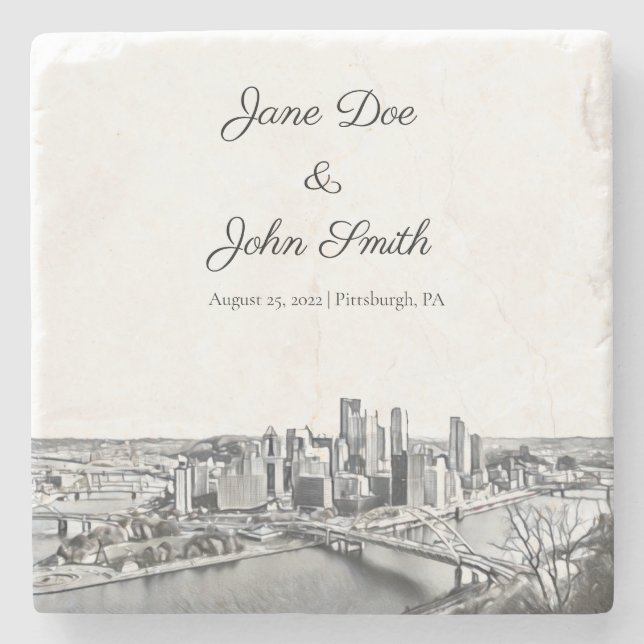 Porta copos de Pedra de Pittsburgh Personalizada (Frente)