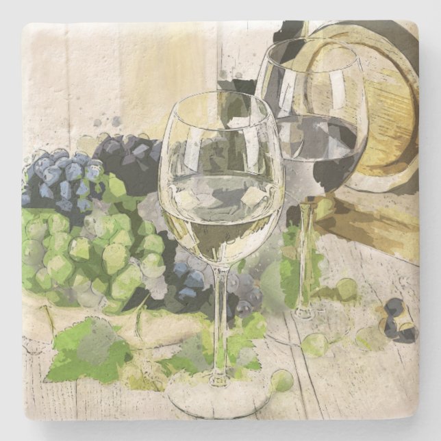 Porta copos de pedra de Uvas e Óculos (Frente)