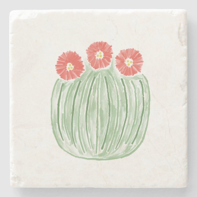 Porta copos de Pedra do Deserto do Cactus com Flor (Frente)