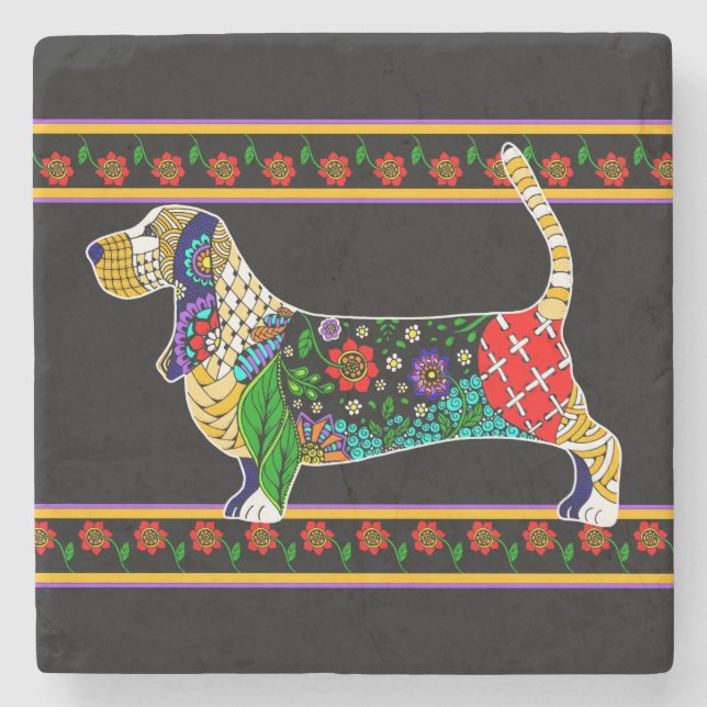 Porta copos de Pedra do Encaixe Basset (Frente)