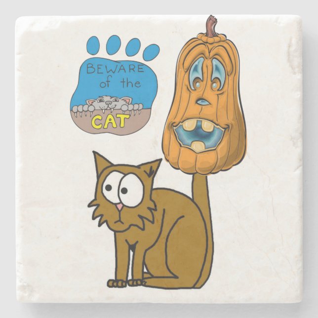 Porta copos de Pedra do Halloween Marble, Cat (Frente)