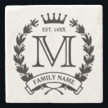 Porta copos de Pedra do Logotipo da Família Monogr<br><div class="desc">Laurel Wreath e o logotipo da coroa. Digite seu texto inicial,  sobrenome/curto e ano estabelecidos. Excelente doméstico/ocasião especial/presente de férias para uma família.</div>
