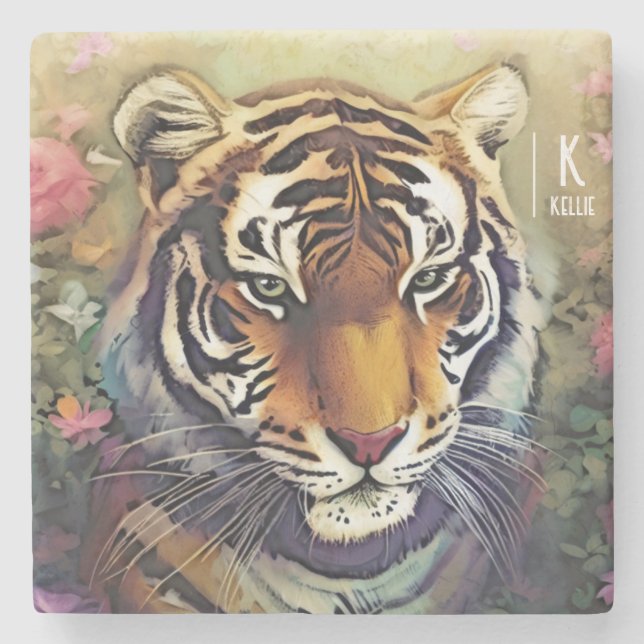 Porta copos de Pedra do Nome do Monograma Tiger (Frente)