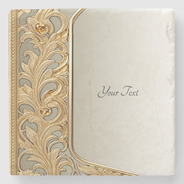 Porta copos de pedra do Ornamentado Dourado modern (Frente)