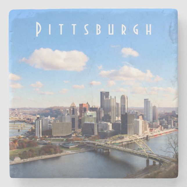 Porta copos de Pedra do Skyline Pittsburgh (Frente)