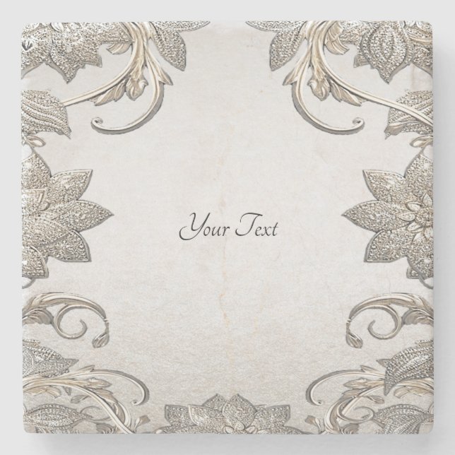 Porta copos de Pedra Floral Dourada de Prata (Frente)