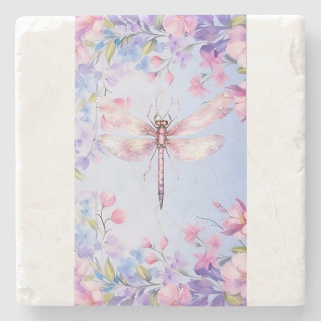 Porta copos de Pedra Floral Rosa Elegante (Frente)