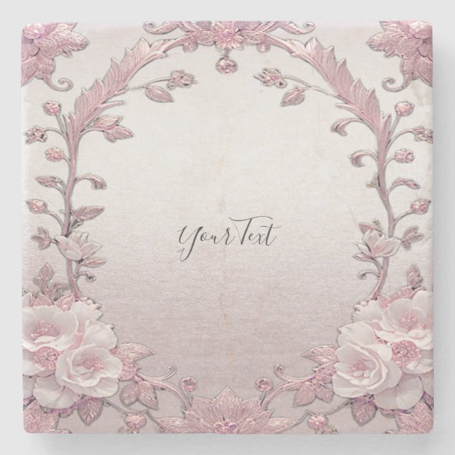 Porta copos de Pedra Floral Rosa Única (Frente)