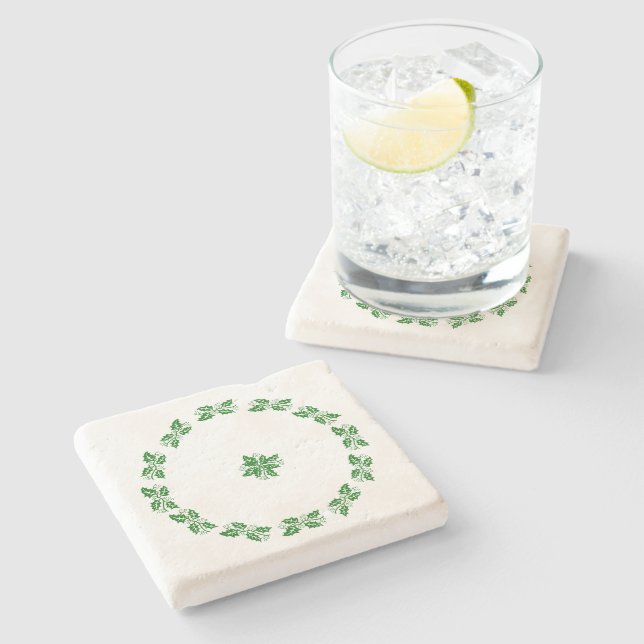 Porta copos de pedra - Holly Wreath (Lateral)