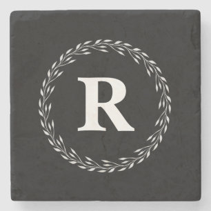 Porta copos de pedra inicial personalizada preto