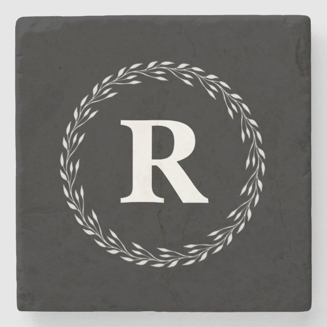 Porta copos de pedra inicial personalizada preto (Frente)