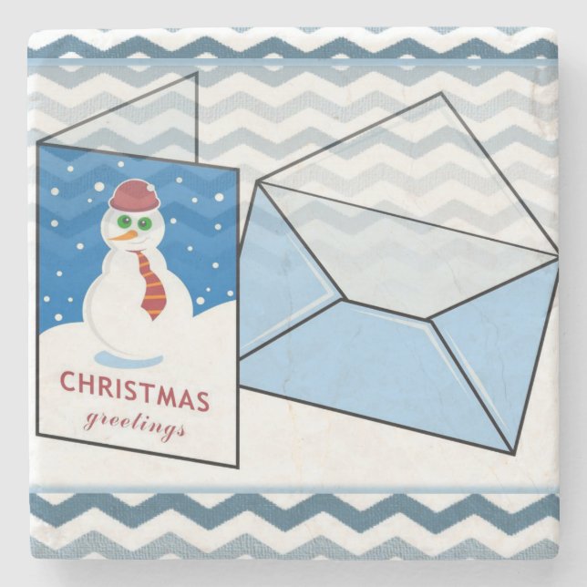 Porta copos de Pedra Marble de Natal, Snowman (Frente)