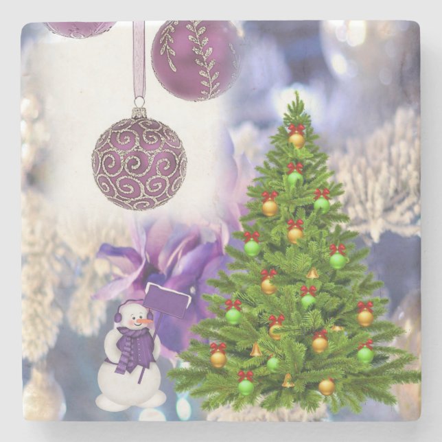 Porta copos de Pedra Marble de Natal, Snowman (Frente)