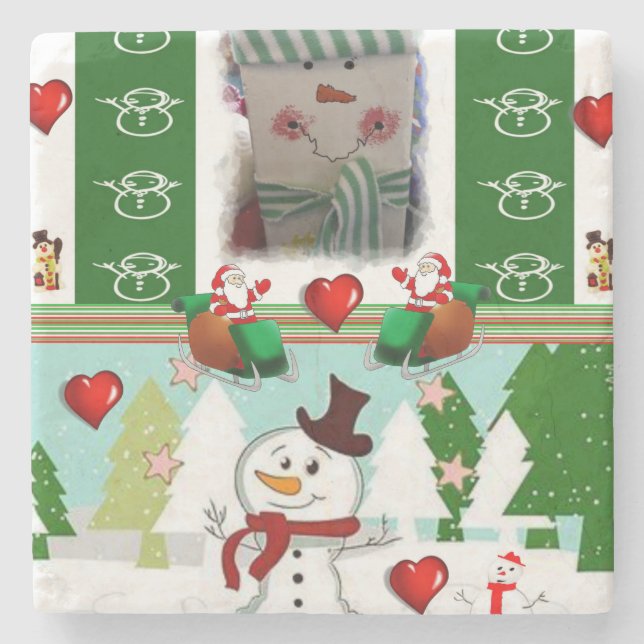 Porta copos de Pedra Marble de Natal, Snowman (Frente)