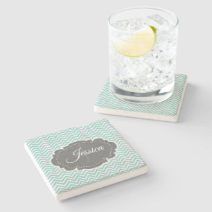 Porta copos de Pedra Personalizada do Teal Chevron