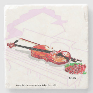 Porta copos de pedra : Piano, violino com Rosa