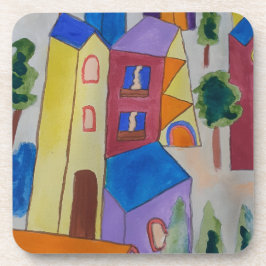 Porta copos de plástico da vila de verão abstrato