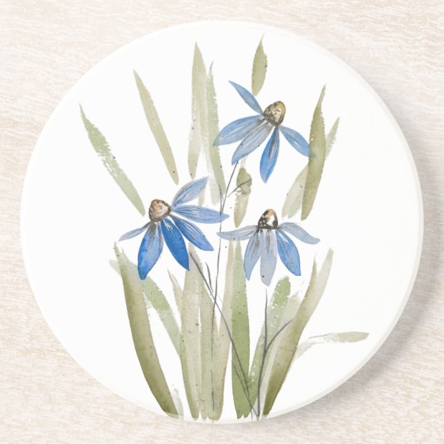Porta copos de Sandstone Blue Daisies (Frente)
