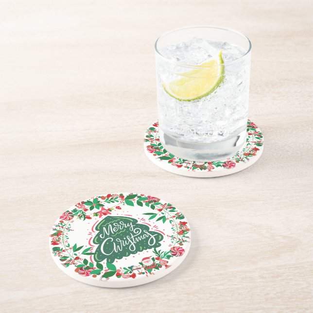 Porta copos de Sandstone de Wreath de Natal (Lateral)