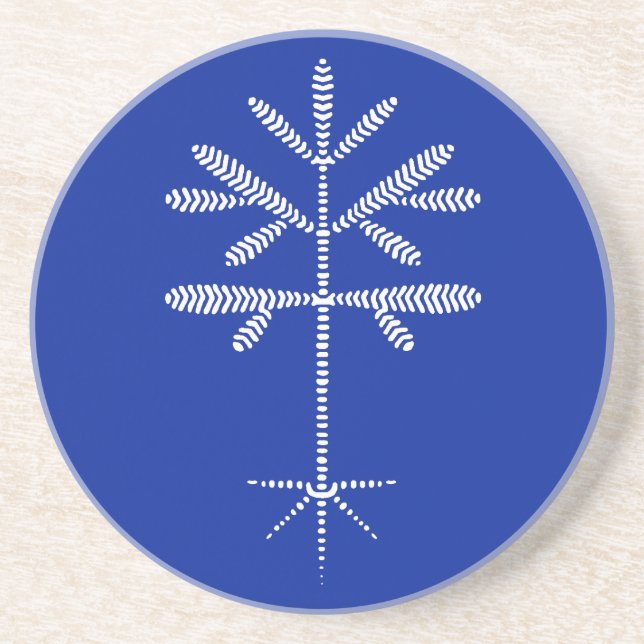 Porta copos de Sandstone em Azul com Saping Branco (Frente)