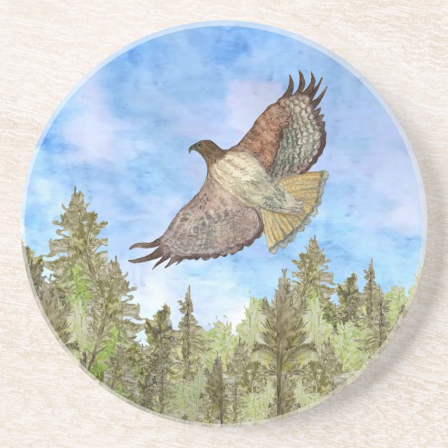 Porta copos de Sandstone Hawk Bird, de cauda verme (Frente)