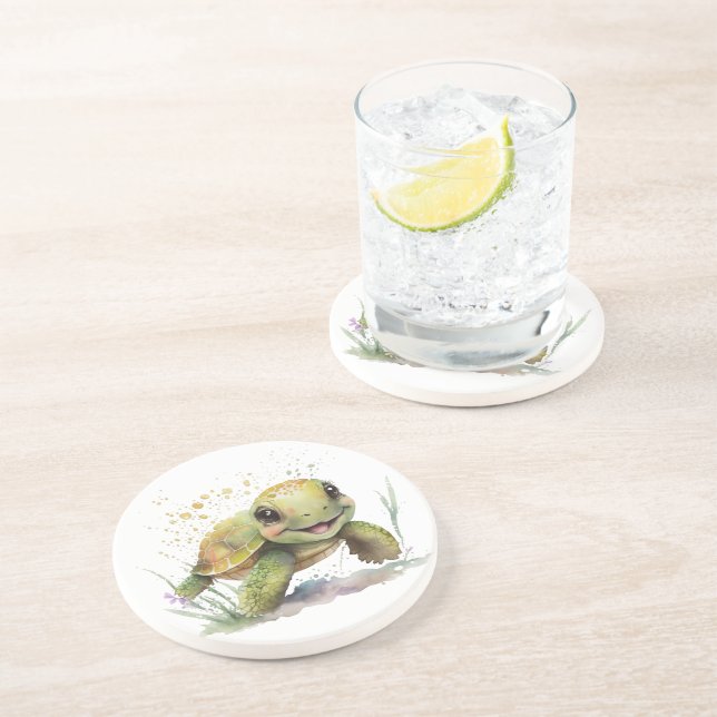 Porta copos de Sandstone Tortoise Tortuise Bonita  (Lateral)