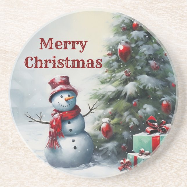 Porta copos De Snowman E Tree Sandstone (Frente)