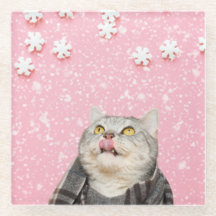 Porta copos de vidro de gato com floco de neve doc