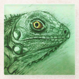 Porta copos de vidro fino Iguana verde, desenho re