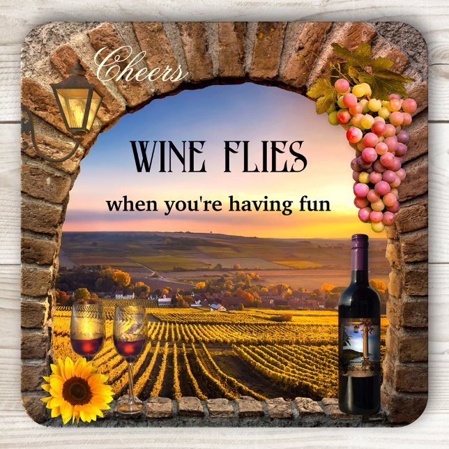 Porta copos de vinho de arte italiana original (Italian design coaster with a wine theme and Roman arch with grapes)