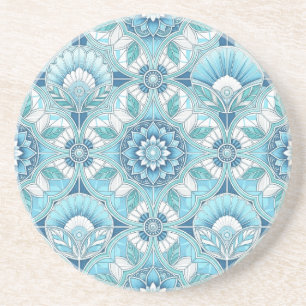Porta-copos Deco Costeiro em Água, Tons Azul Turquesa e Branco