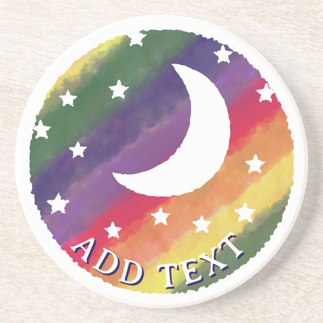 Porta-copos Decoração de Aquarela de Lua Estrelas Arco-íris (Frente)