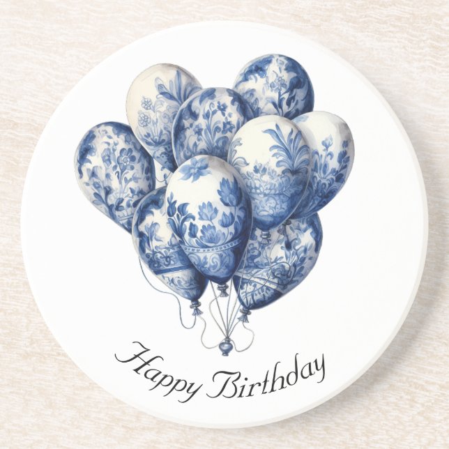 Porta-copos Delft Blue Balloons, personalizável (Frente)