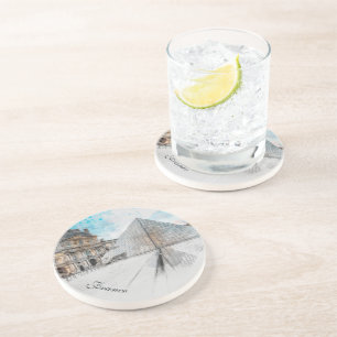 Porta-copos Desenho em aquarela do Louvre Paris, França