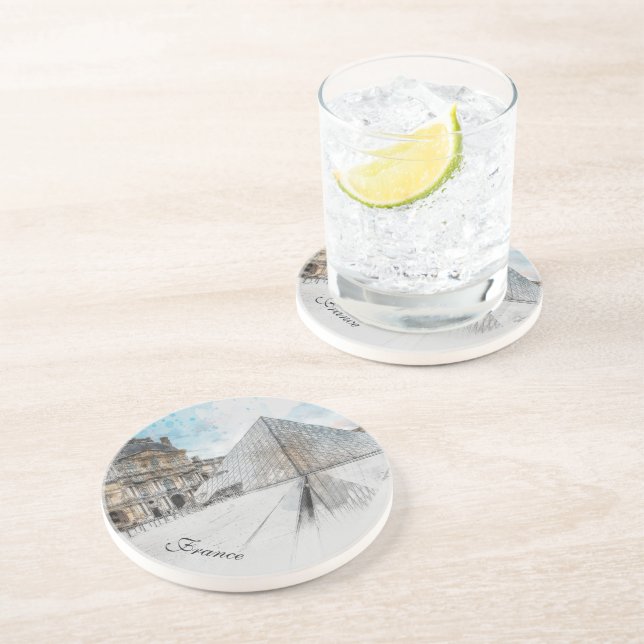 Porta-copos Desenho em aquarela do Louvre Paris, França (Lateral)