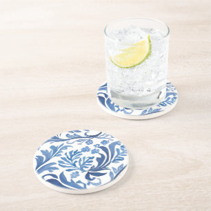 Porta-copos Desenho Floral Azul e Branco   Padrão Chinoiserie