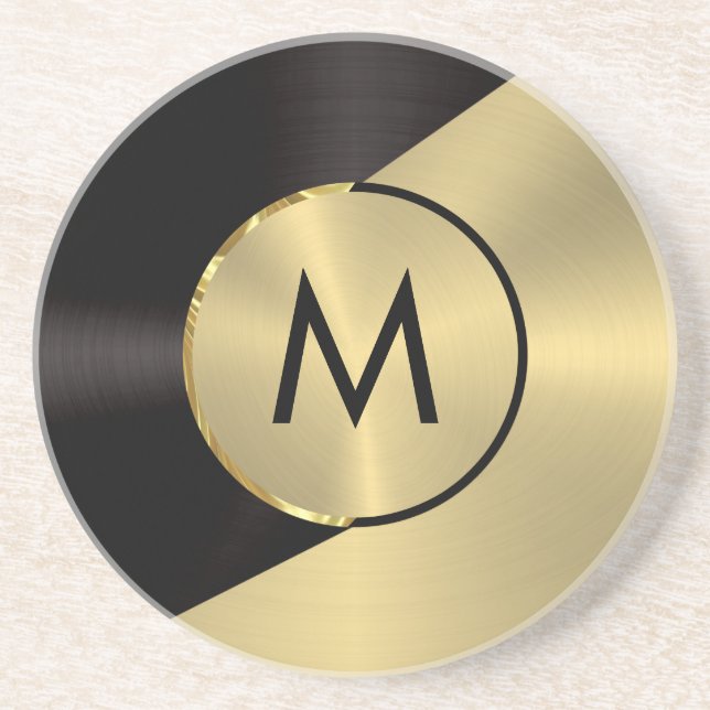 Porta-copos Design de aspecto geométrico preto e metálico dour (Frente)