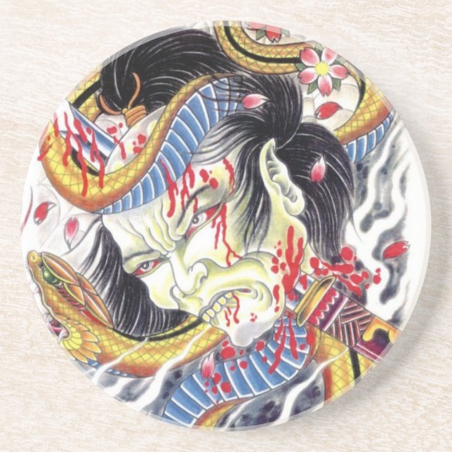 Porta-copos Design de Tatuagem Grotesca e Cobra (Frente)