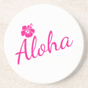 Porta-copos Design de texto rosa original ALOHA e flor
