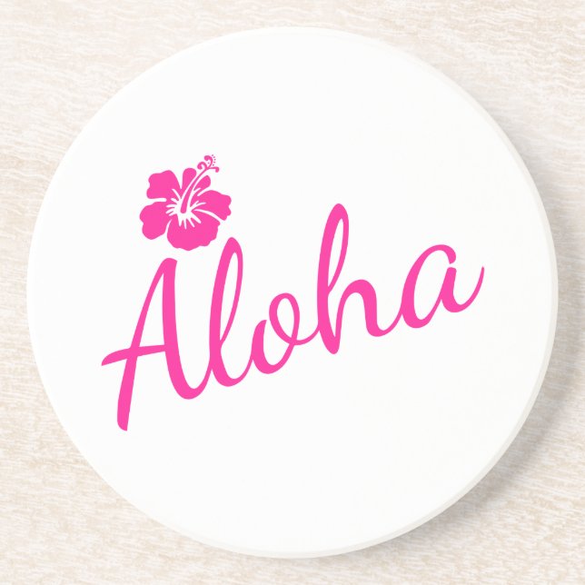 Porta-copos Design de texto rosa original ALOHA e flor (Frente)