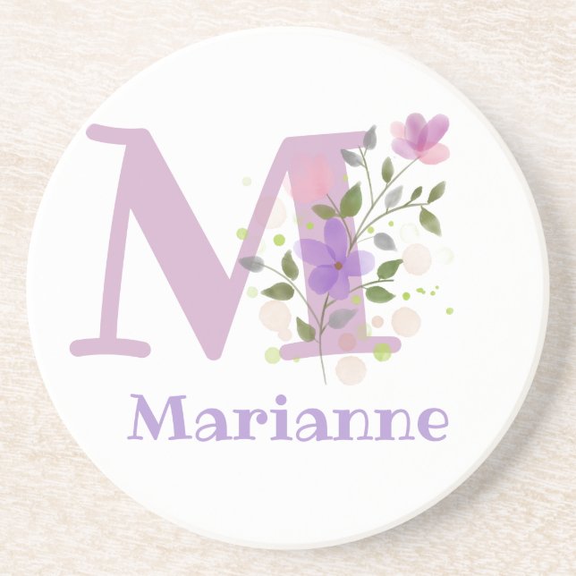 Porta-copos Design do Nome de adição inicial e flores (Frente)
