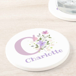 Porta-copos Design do Nome de adição inicial e flores
