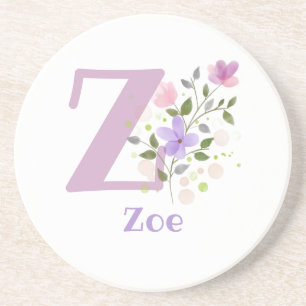 Porta-copos Design do Nome de adição inicial e flores