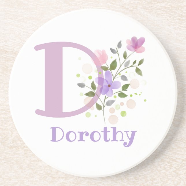 Porta-copos Design do Nome de adição inicial e flores (Frente)