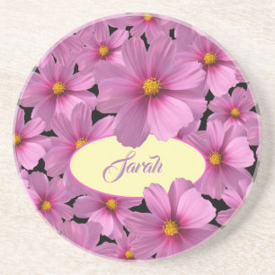 Porta-copos Design roxo da flor do cosmos em um fundo preto