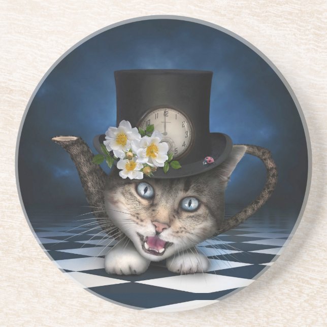 Porta-copos Design Whimsical Teapot Gato Mad Hatter (Frente)