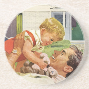 Porta-copos Dia dos Pais Vintage, Família Feliz nos Subúrbios