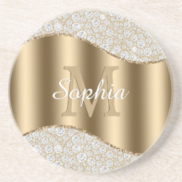 Porta-copos Diamonds, Large Gold Monogram, White Script Name